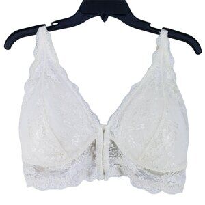 Pure Beauty Front Fasten Floral Lace Bralette Cream Size 2XL